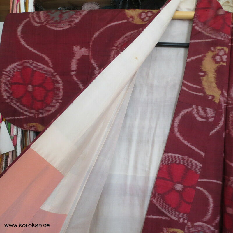 Japan Art Deco Spiegel und Flechtbänder Meisen Seiden Kimono