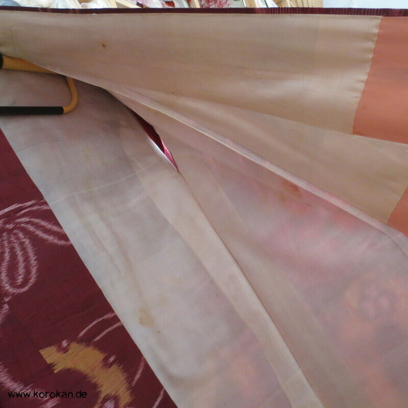 Japan Art Deco Spiegel und Flechtbänder Meisen Seiden Kimono