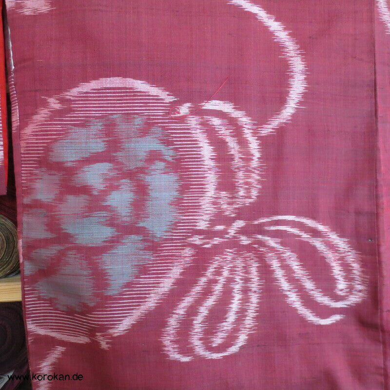 Japan Art Deco Spiegel und Flechtbänder Meisen Seiden Kimono