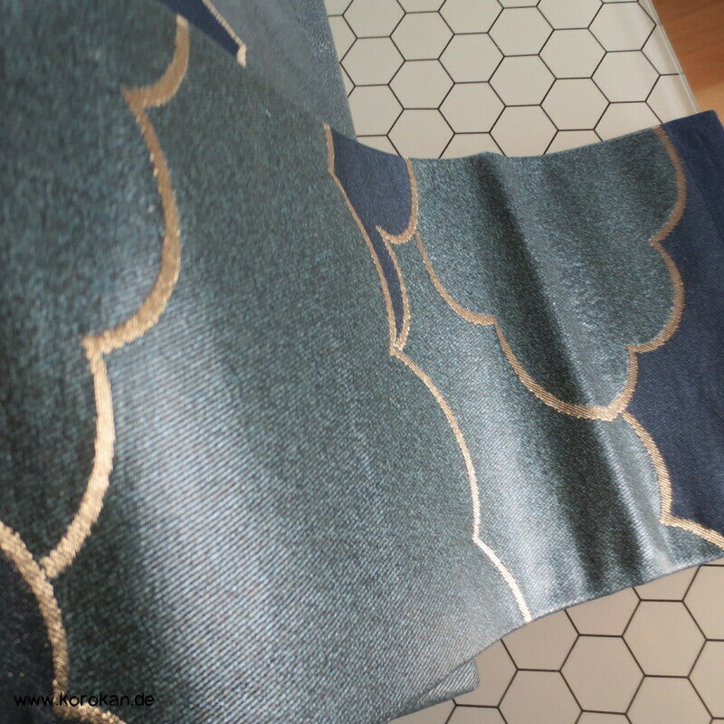 Nagoya Obi "every cloud has a silver lining" Seidenbrokat Kimonogürtel