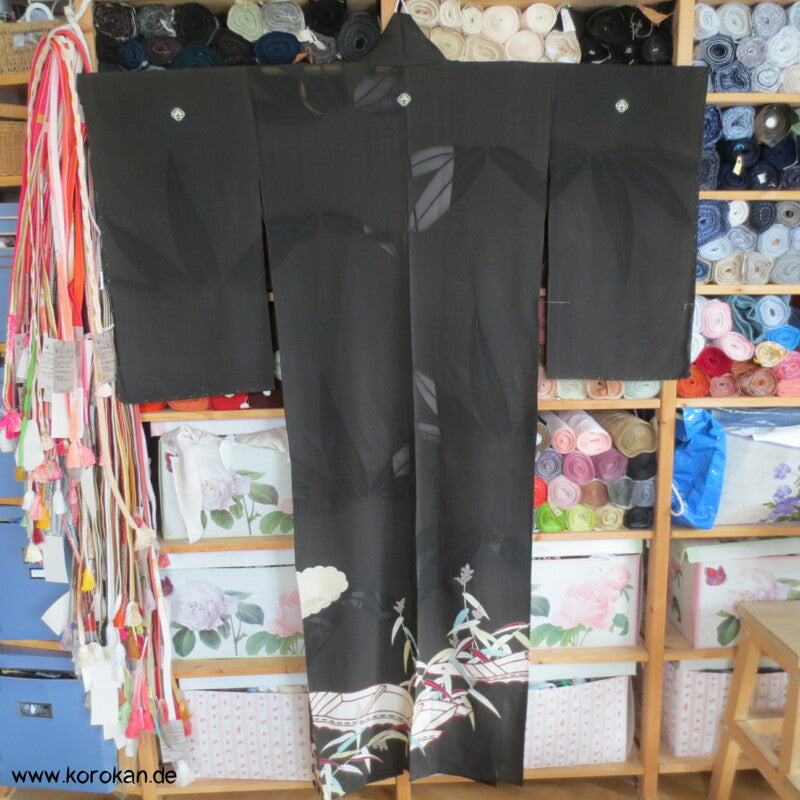 Boote im Bambus antiker Tomesode Kimono Rho Seide