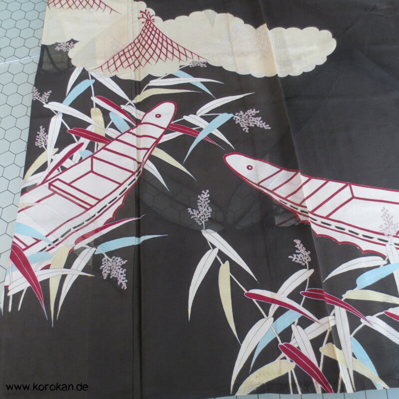 Boote im Bambus antiker Tomesode Kimono Rho Seide