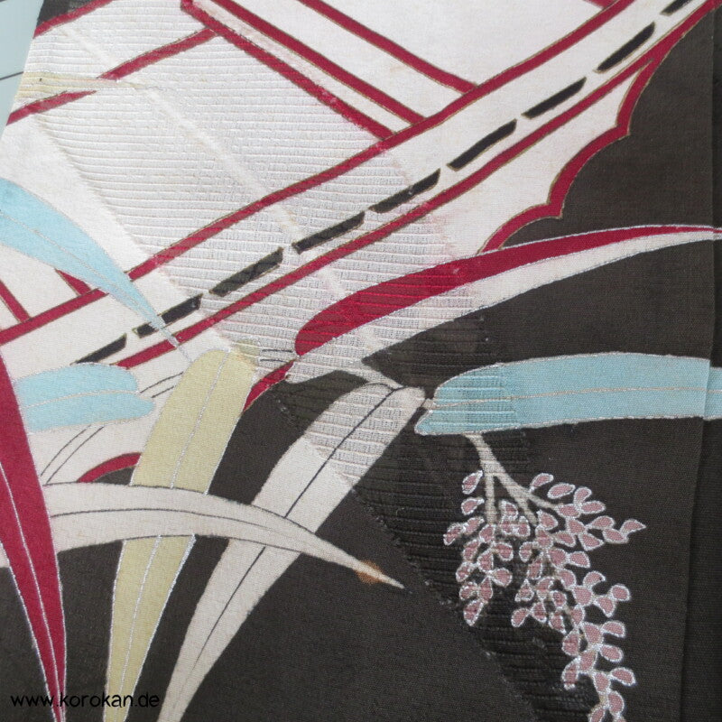 Boote im Bambus antiker Tomesode Kimono Rho Seide