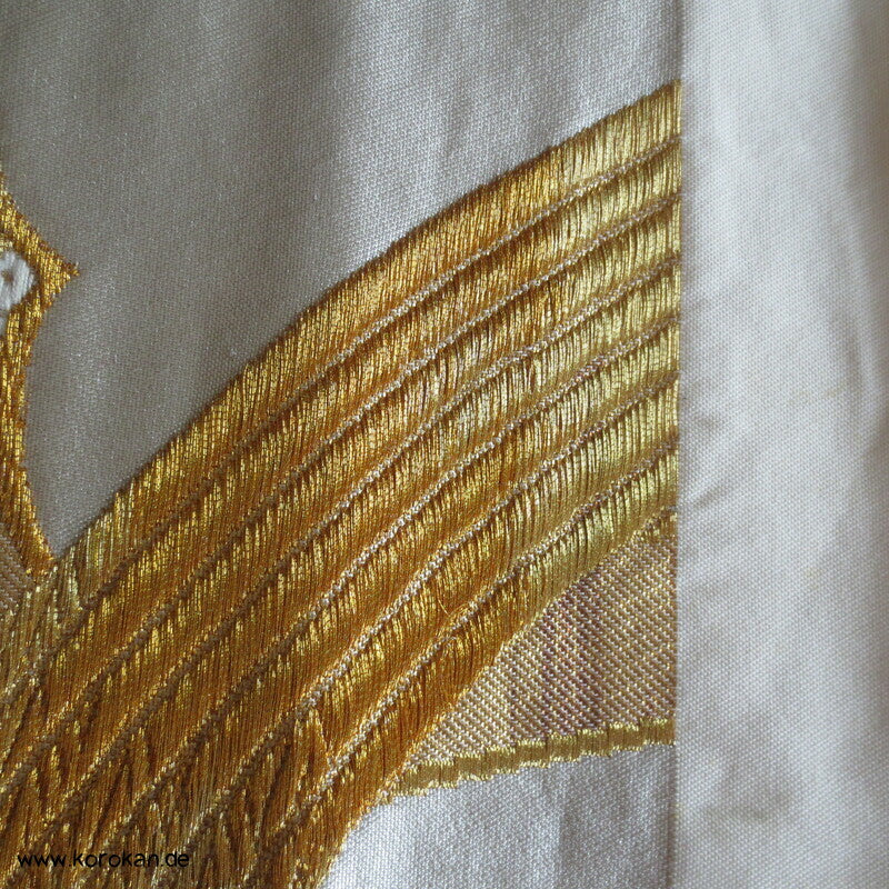Bambusgeflecht Seiden Brokat Fukuro Obi, goldener Kimonogürtel