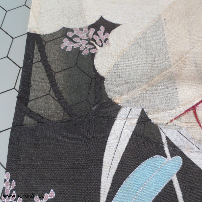 Boote im Bambus antiker Tomesode Kimono Rho Seide