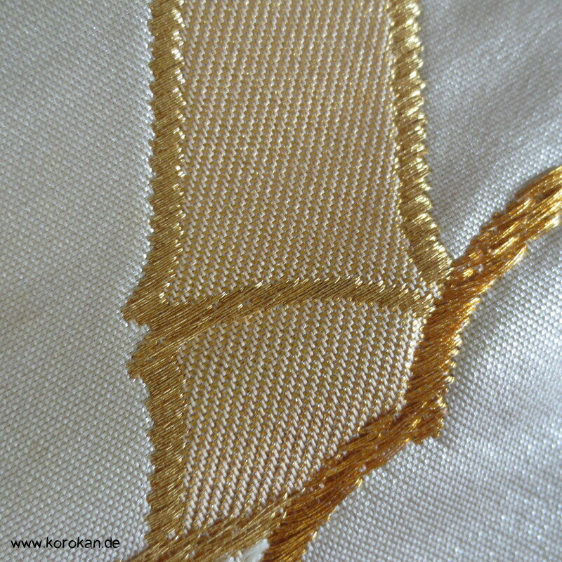 Bambusgeflecht Seiden Brokat Fukuro Obi, goldener Kimonogürtel