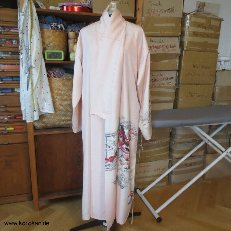 Morgenmantel Homongi Kimono Seide, Hime auf zart rosa