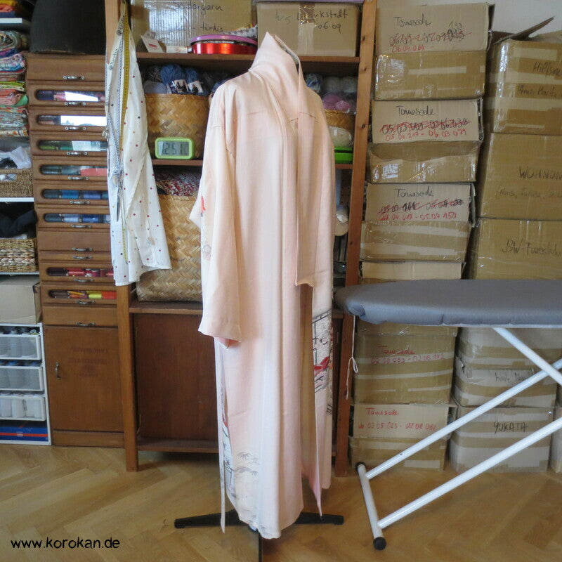 Morgenmantel Homongi Kimono Seide, Hime auf zart rosa