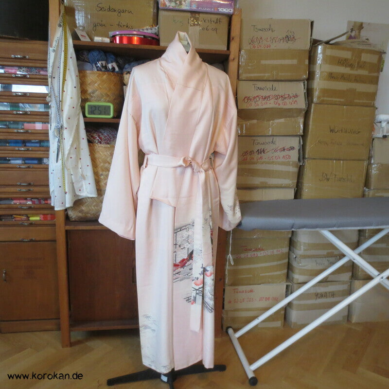 Morgenmantel Homongi Kimono Seide, Hime auf zart rosa