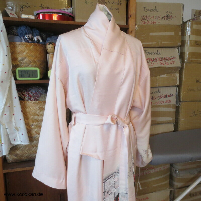 Morgenmantel Homongi Kimono Seide, Hime auf zart rosa