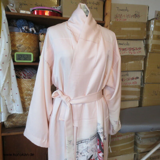 Morgenmantel Homongi Kimono Seide, Hime auf zart rosa
