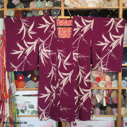 Bambus auf dunkelpink Michiyuki Kimono Jacke Seide, Tsumugi