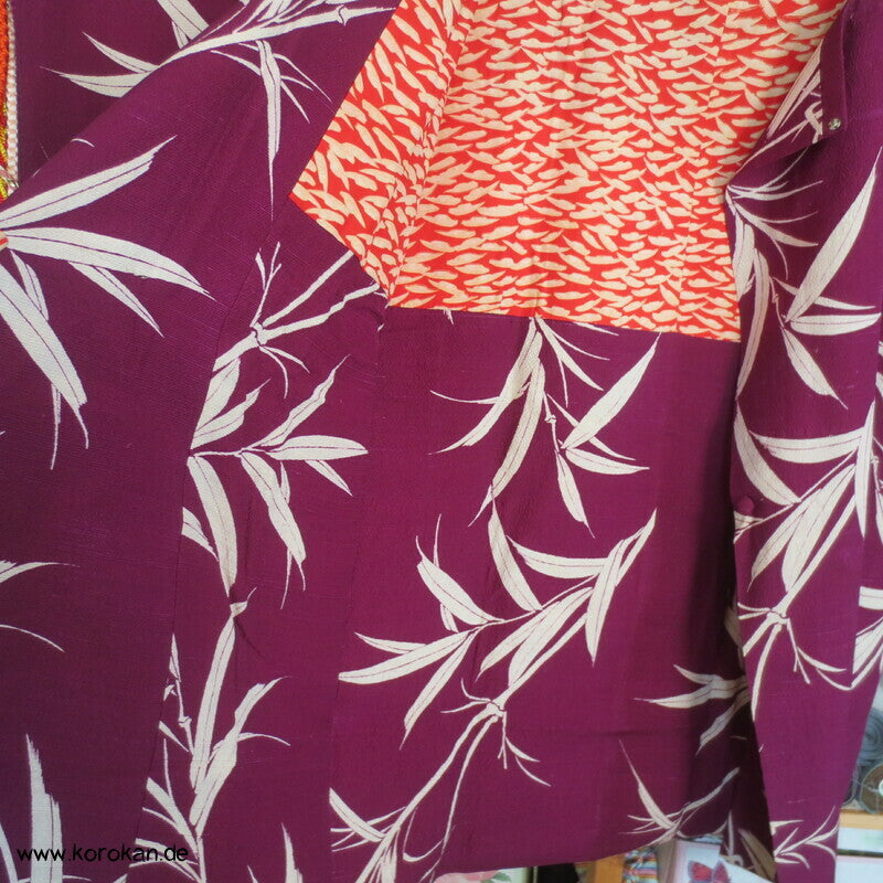 Bambus auf dunkelpink Michiyuki Kimono Jacke Seide, Tsumugi