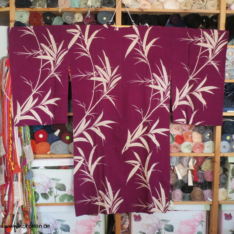 Bambus auf dunkelpink Michiyuki Kimono Jacke Seide, Tsumugi
