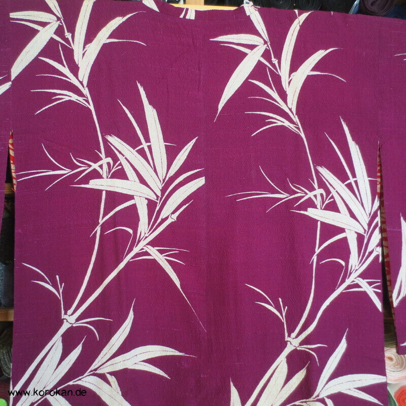 Bambus auf dunkelpink Michiyuki Kimono Jacke Seide, Tsumugi