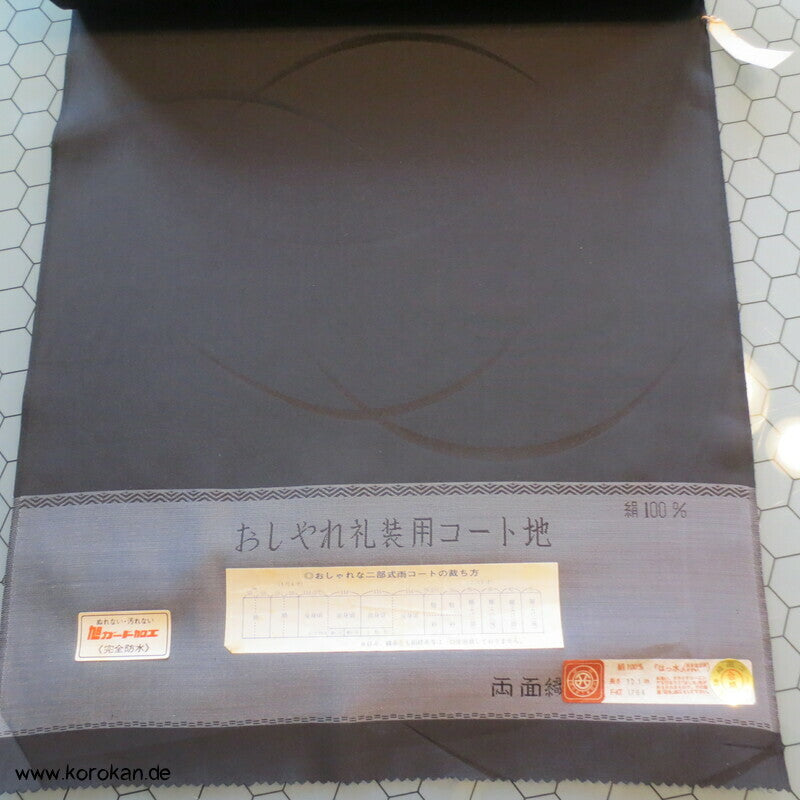 schwarzer Haori Kimono Gräserdamast Seiden Stoff