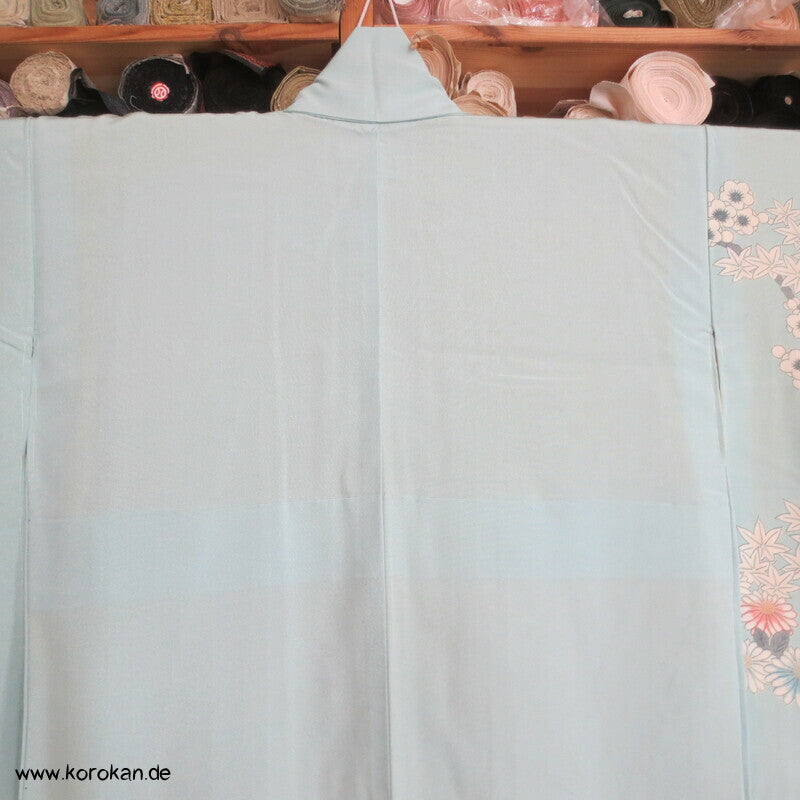 mythische Vögel im Blütenbaum Chu Furisode Seidencrepe Kimono
