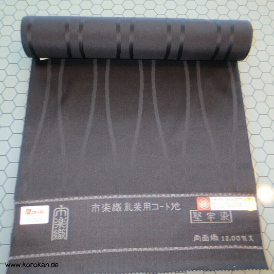 schwarzer Haori Kimono Tatewaku Damast Seiden Stoff