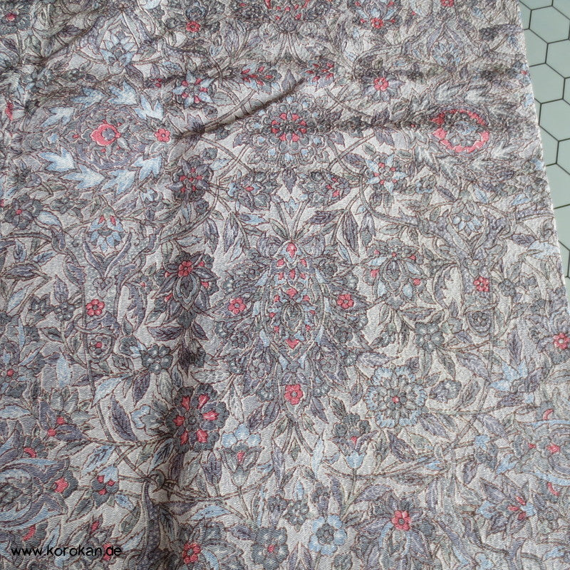 blaugraues Granatapfelmuster Chirimen Seiden Crepe Komon Kimono