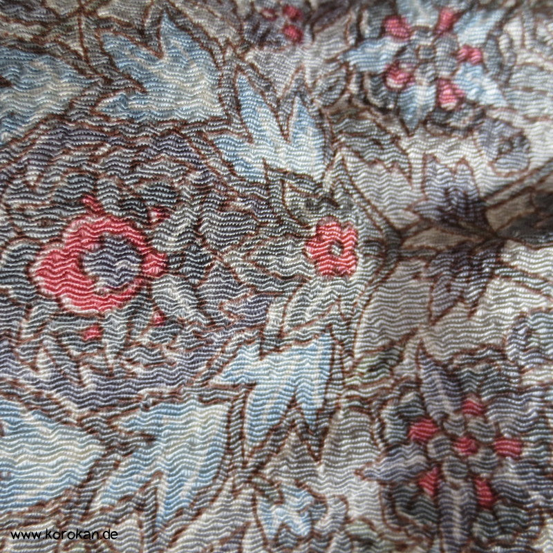 blaugraues Granatapfelmuster Chirimen Seiden Crepe Komon Kimono