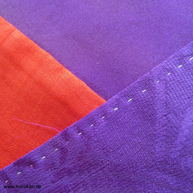 Furisode Seiden Kimono, Murasaki lila, antik, teilbestickt