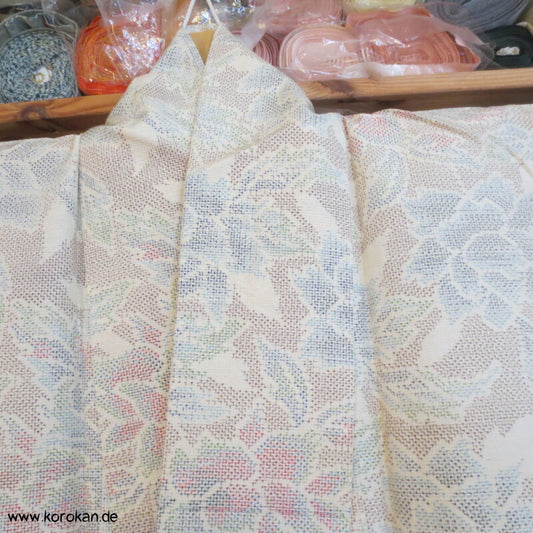 Kasuri Paeonien Tsumugi Seiden Komon Hitoe - ungefütterter Kimono