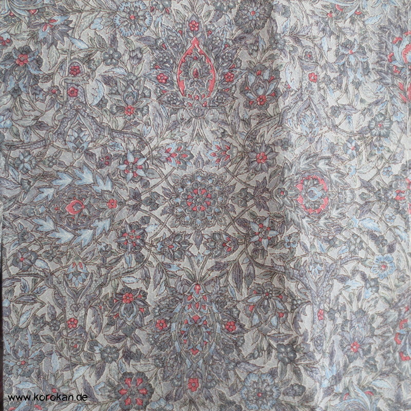 blaugraues Granatapfelmuster Chirimen Seiden Crepe Komon Kimono
