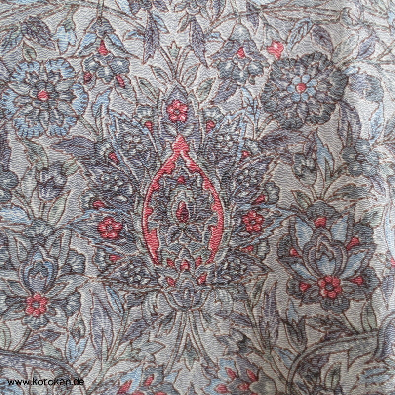 blaugraues Granatapfelmuster Chirimen Seiden Crepe Komon Kimono