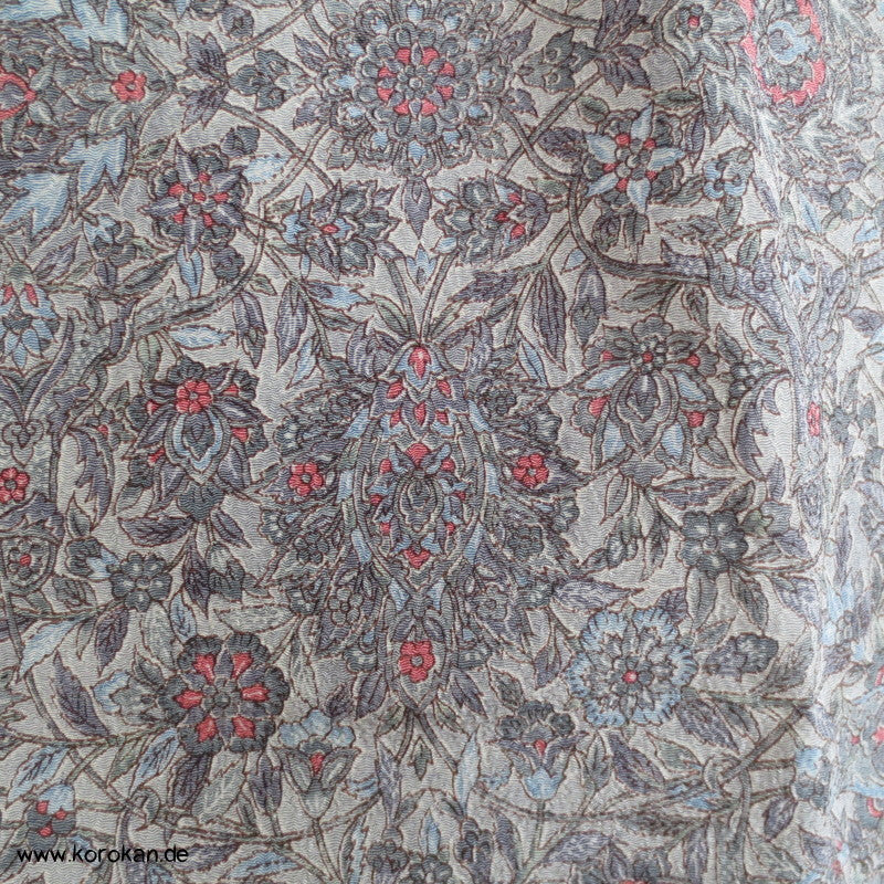 blaugraues Granatapfelmuster Chirimen Seiden Crepe Komon Kimono