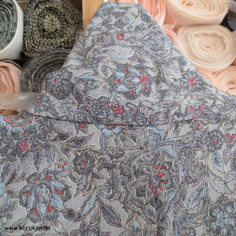 blaugraues Granatapfelmuster Chirimen Seiden Crepe Komon Kimono