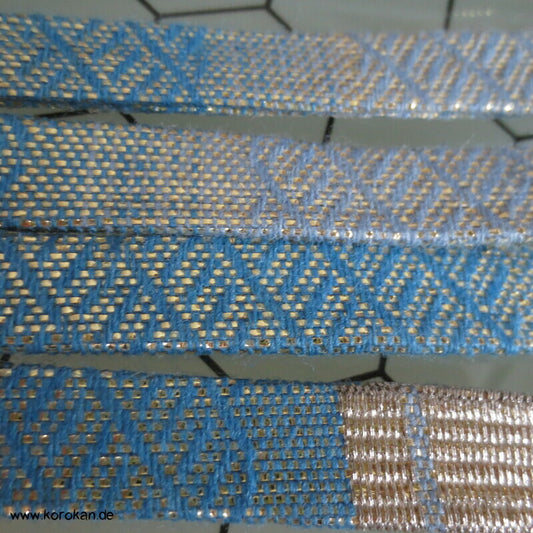 Vintage Saganishiki Obijime, hellblau goldener Seidenbrokat