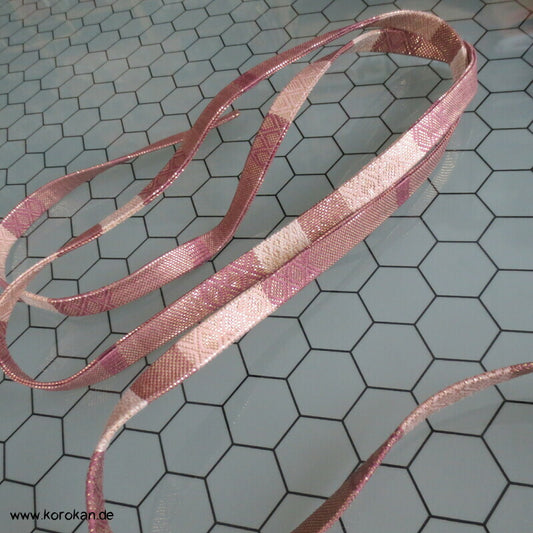 Vintage Saganishiki Obijime, Seidenbrokat, lila gold