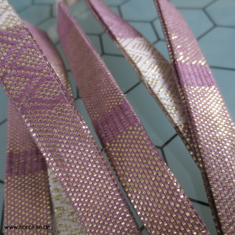 Vintage Saganishiki Obijime, Seidenbrokat, lila gold