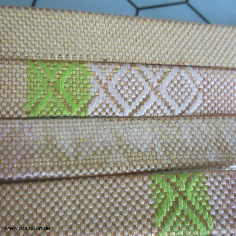 Vintage Saganishiki Obijime, Seidenbrokat, gold grün