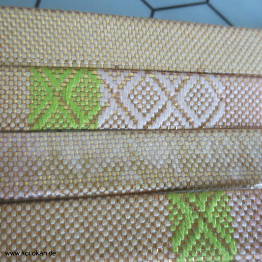 Vintage Saganishiki Obijime, Seidenbrokat, gold grün