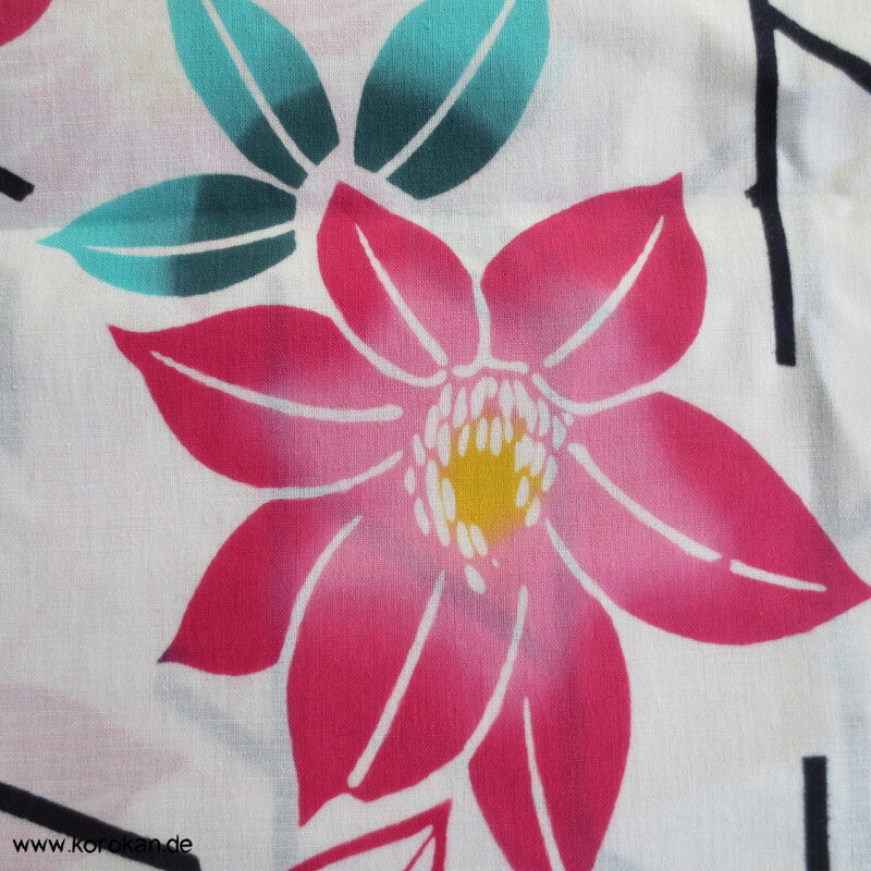 Pinke Blüten vor Higaki Muster Yukata Kimono Baumwollstoff
