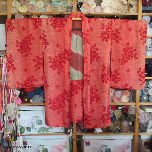 rote Päonien Shibori Print japanische Haori Kimono Jacke
