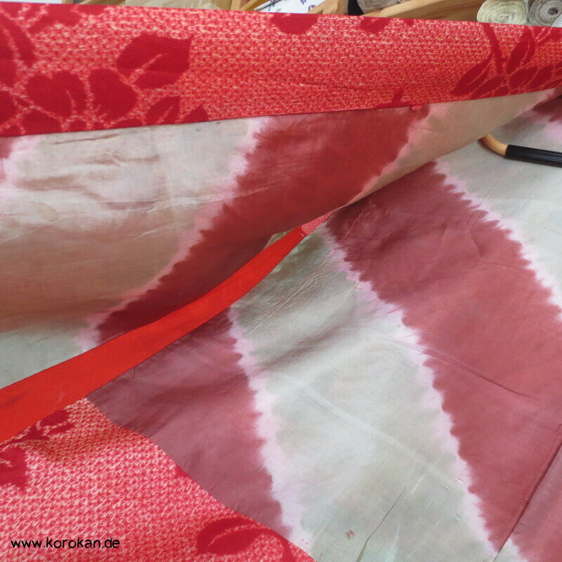 rote Päonien Shibori Print japanische Haori Kimono Jacke