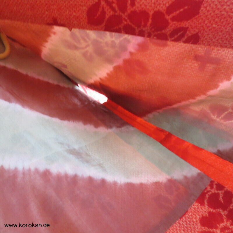 rote Päonien Shibori Print japanische Haori Kimono Jacke