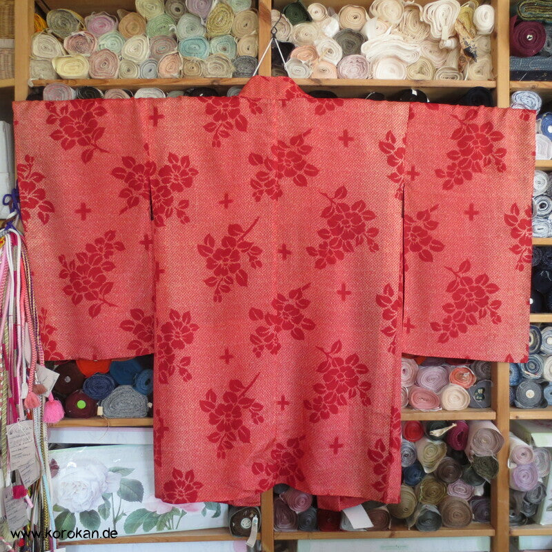 rote Päonien Shibori Print japanische Haori Kimono Jacke
