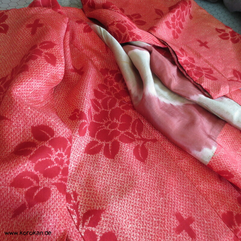 rote Päonien Shibori Print japanische Haori Kimono Jacke