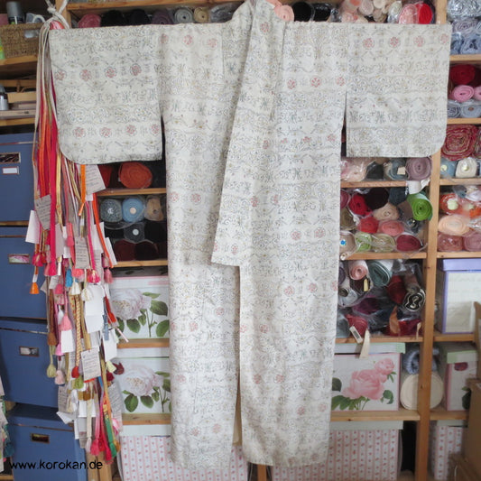 japanischer gedrucktes Bingata Tsumugi Seiden Kimono