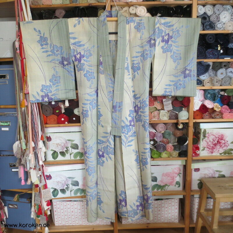 gestreifte Ballonblumen Sha Seide Hitoe Kimono