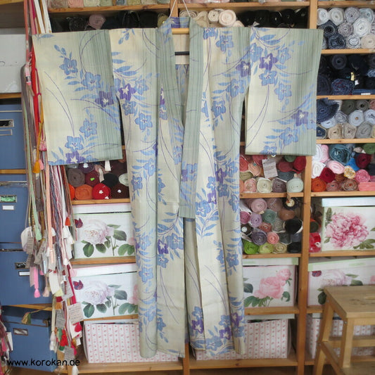 gestreifte Ballonblumen Sha Seide Hitoe Kimono