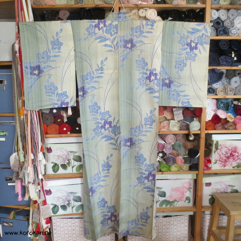 gestreifte Ballonblumen Sha Seide Hitoe Kimono