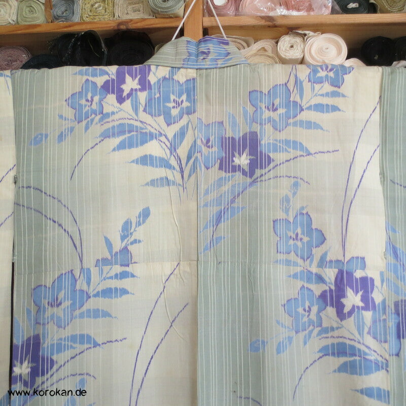 gestreifte Ballonblumen Sha Seide Hitoe Kimono