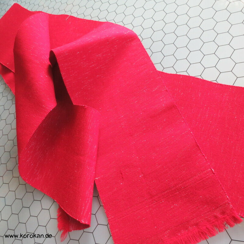 japanischer rot silberner Wolle / Lurex Hanhaba Obi