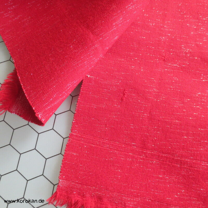 japanischer rot silberner Wolle / Lurex Hanhaba Obi