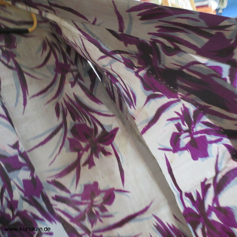 lila Irismuster Hitoe ungefütterter Kimono japanische Meisen Seide