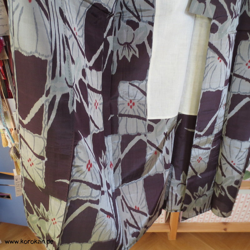Meisen Seiden Kasuri Iris Muster - blau - grau Hitoe Komon Kimono